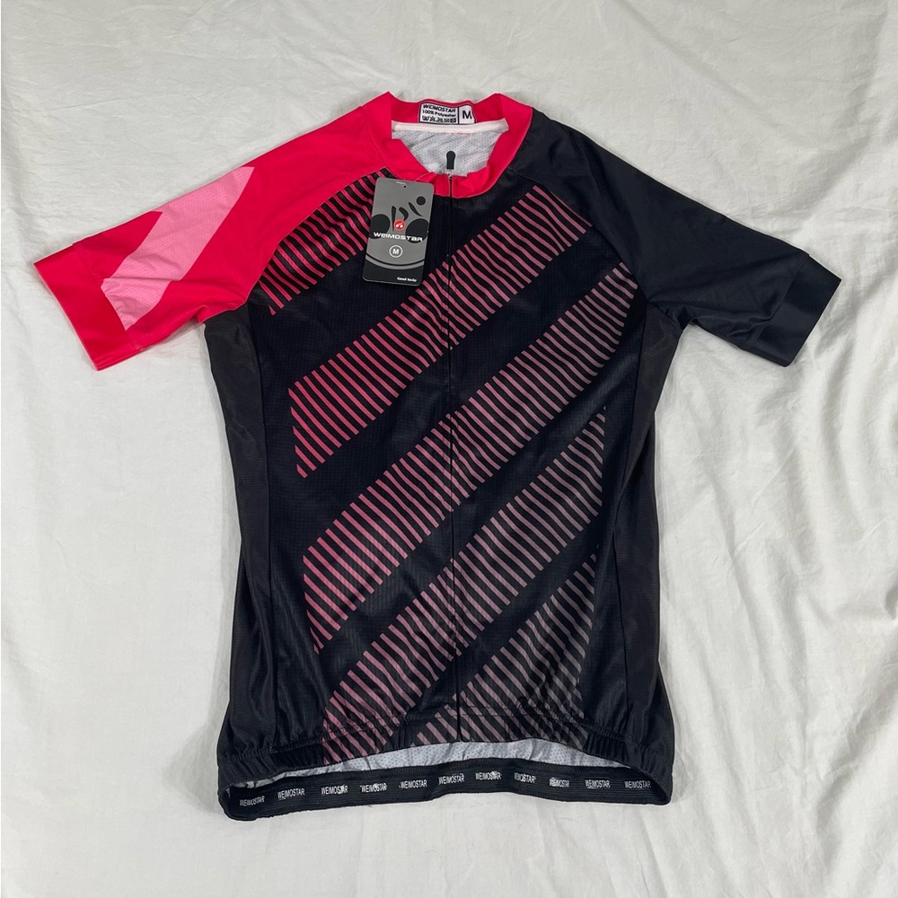 NWT Weimostar Mens Black Full Zip Shorts Sleeve Cycling Jersey Size M